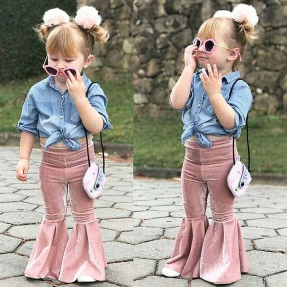 Boho Southern Velvet Toddler Belle Bottom Pants - Picture 1 of 4